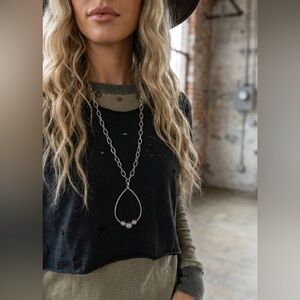 NWT Concho Long Chain Western Boho Festival Silver Teardrop Statement Necklace